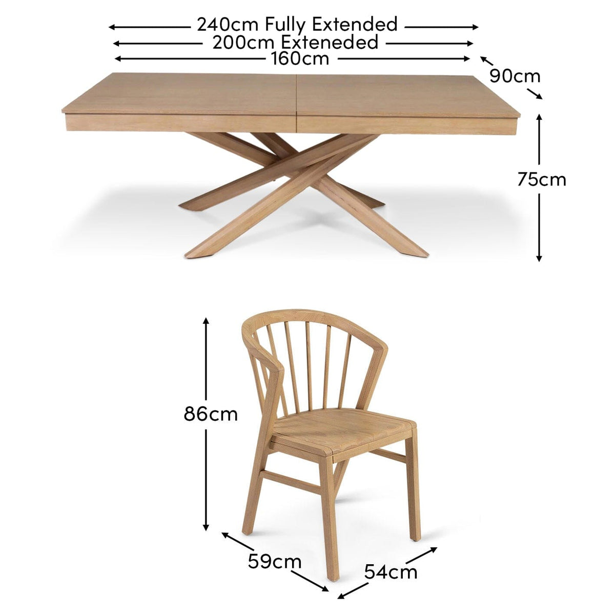 Amelia Whitewash Extending Dining Table Set - 6 Seater - Light Oak Spindle Back Chairs - Laura James