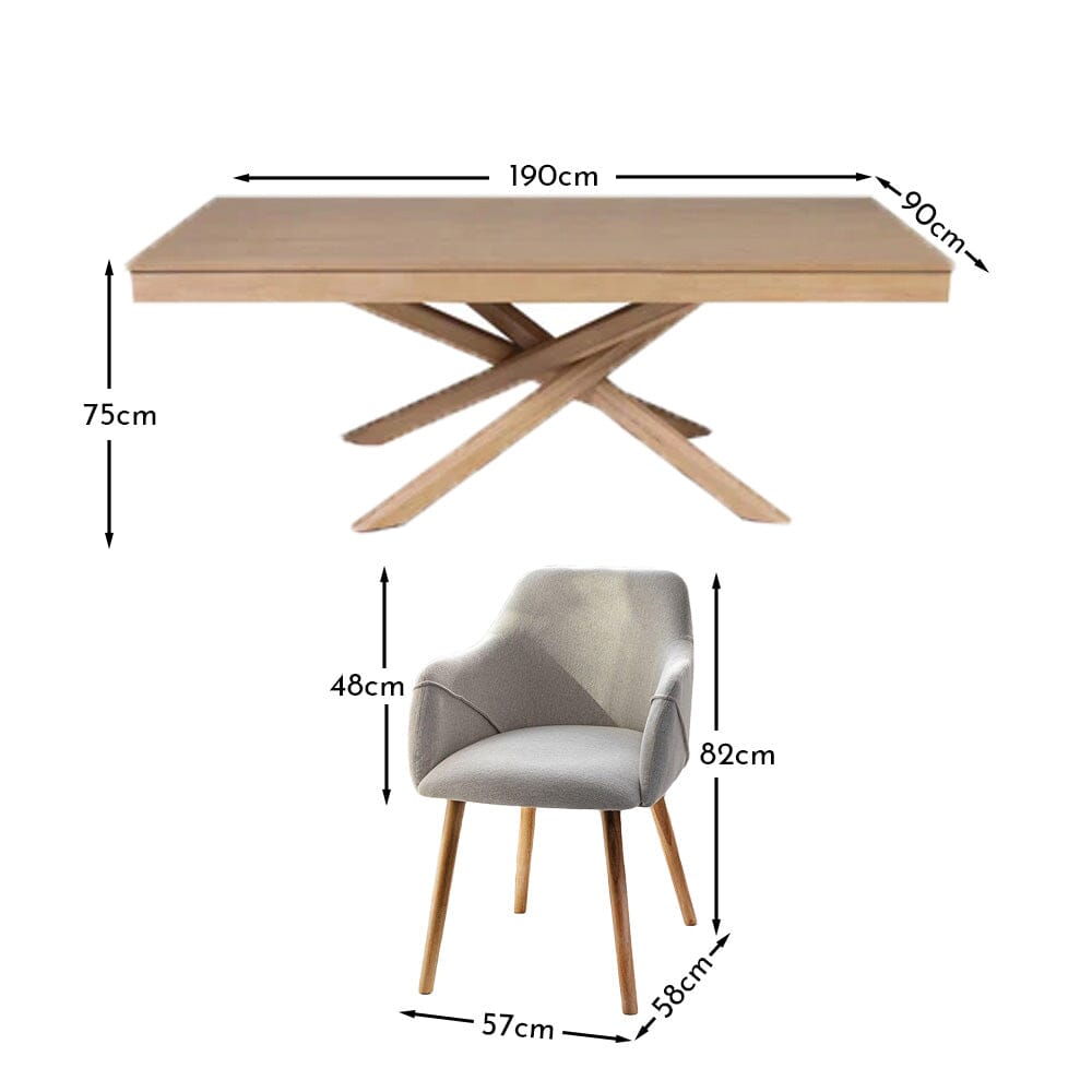 Amelia Whitewash Dining Table Set - 6 Seater - Freya Sand Carver Chairs - Whitewash Oak Legs