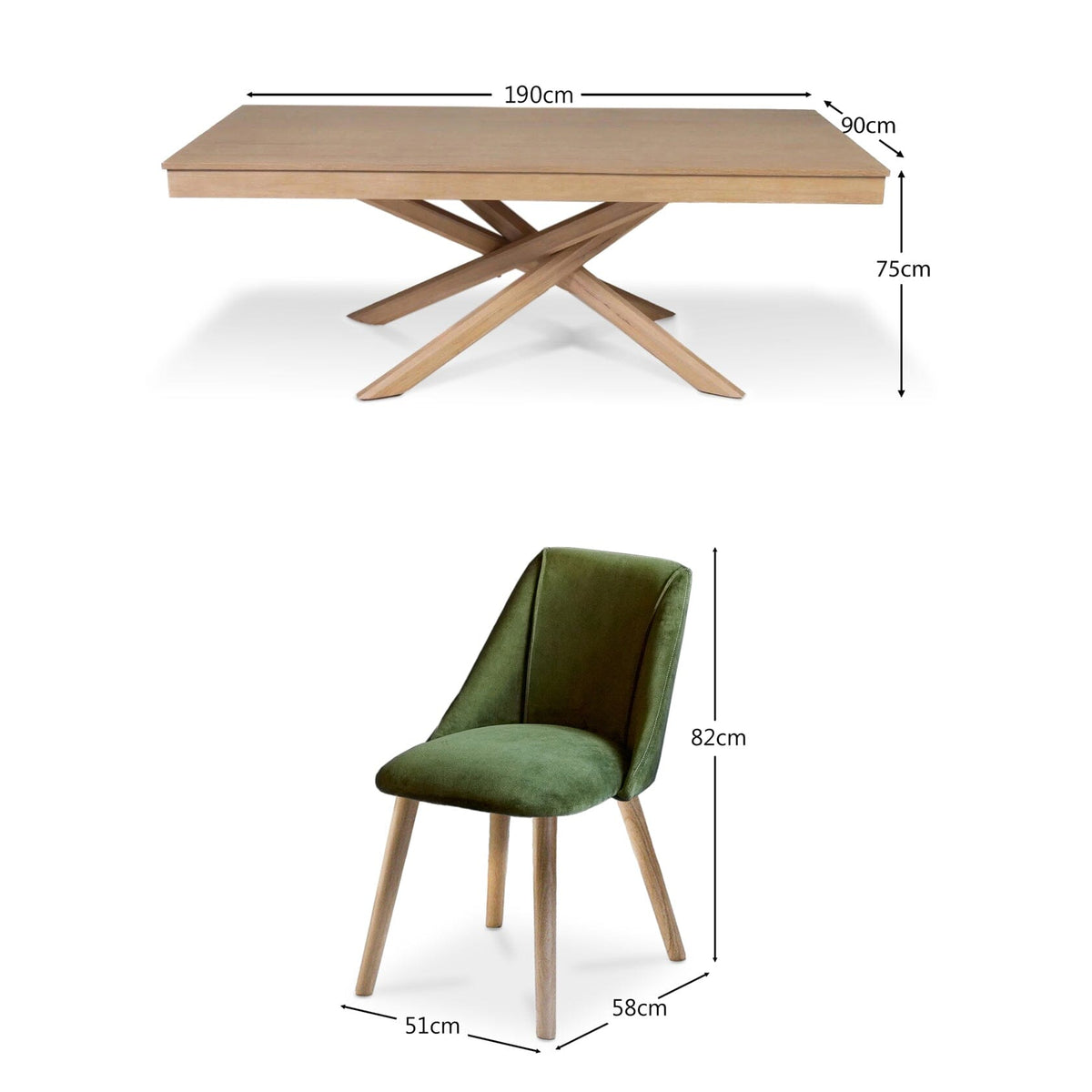 Amelia Whitewash Dining Table Set - 6 Seater - Freya Fern Green Dining Chairs with Whitewash Legs - Laura James