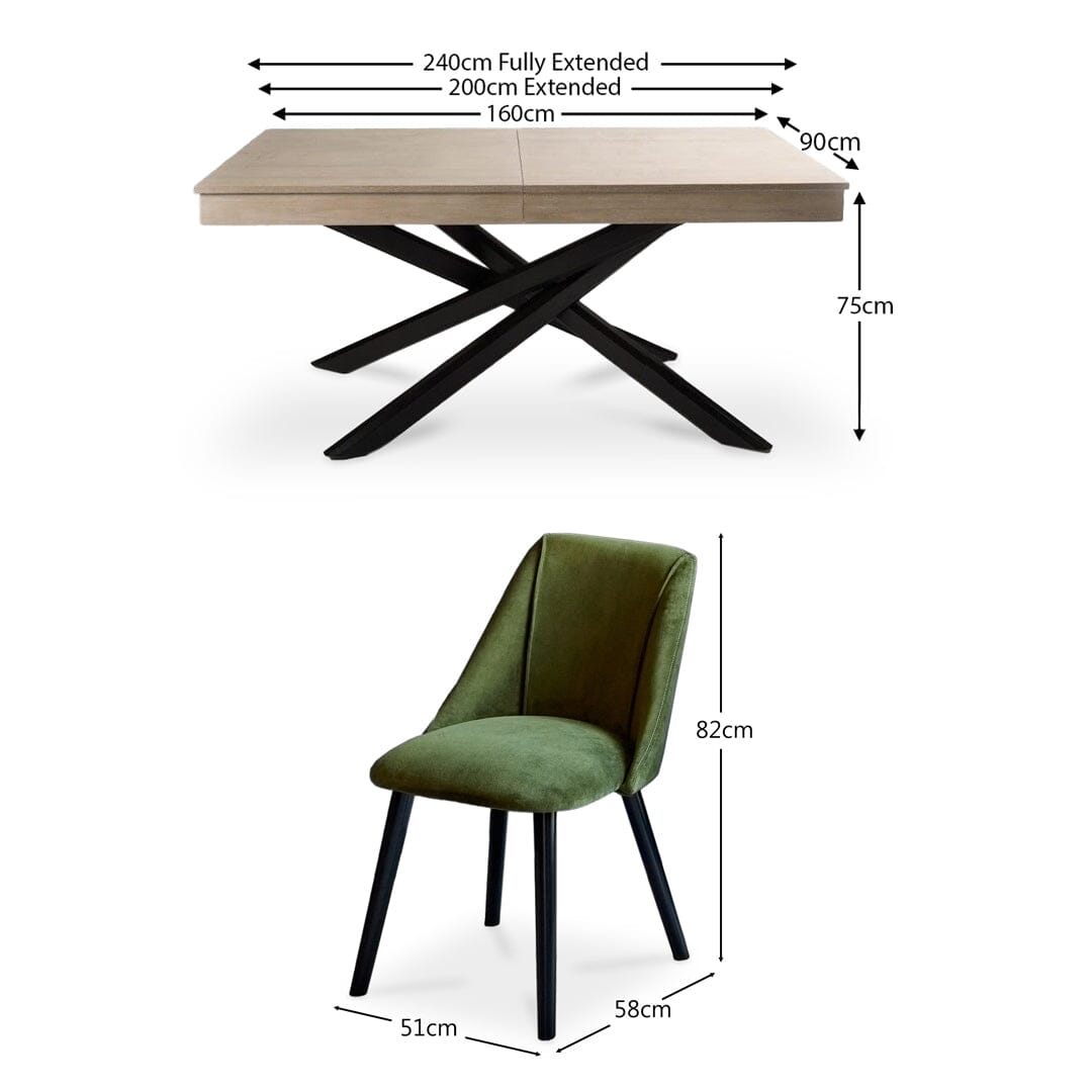 Amelia Whitewash wooden Dining Table Set - 6 Seater - Freya Fern Green Dining Chairs with Black Legs - Laura James