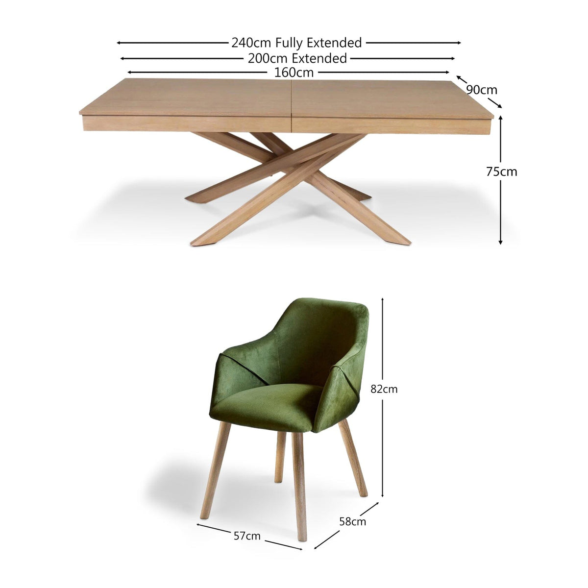Amelia Whitewash Extendable Dining Table Set - 6 Seater - Freya Fern Green Carver Chairs with Whitewash Legs - Laura James