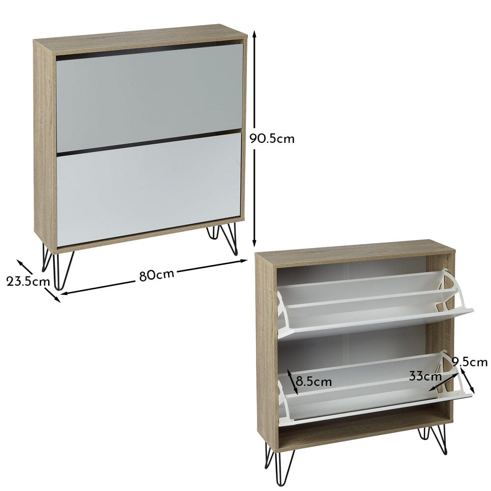 Outlet - Anderson Shoe Cabinet - 2 Door - Oak Effect & Grey