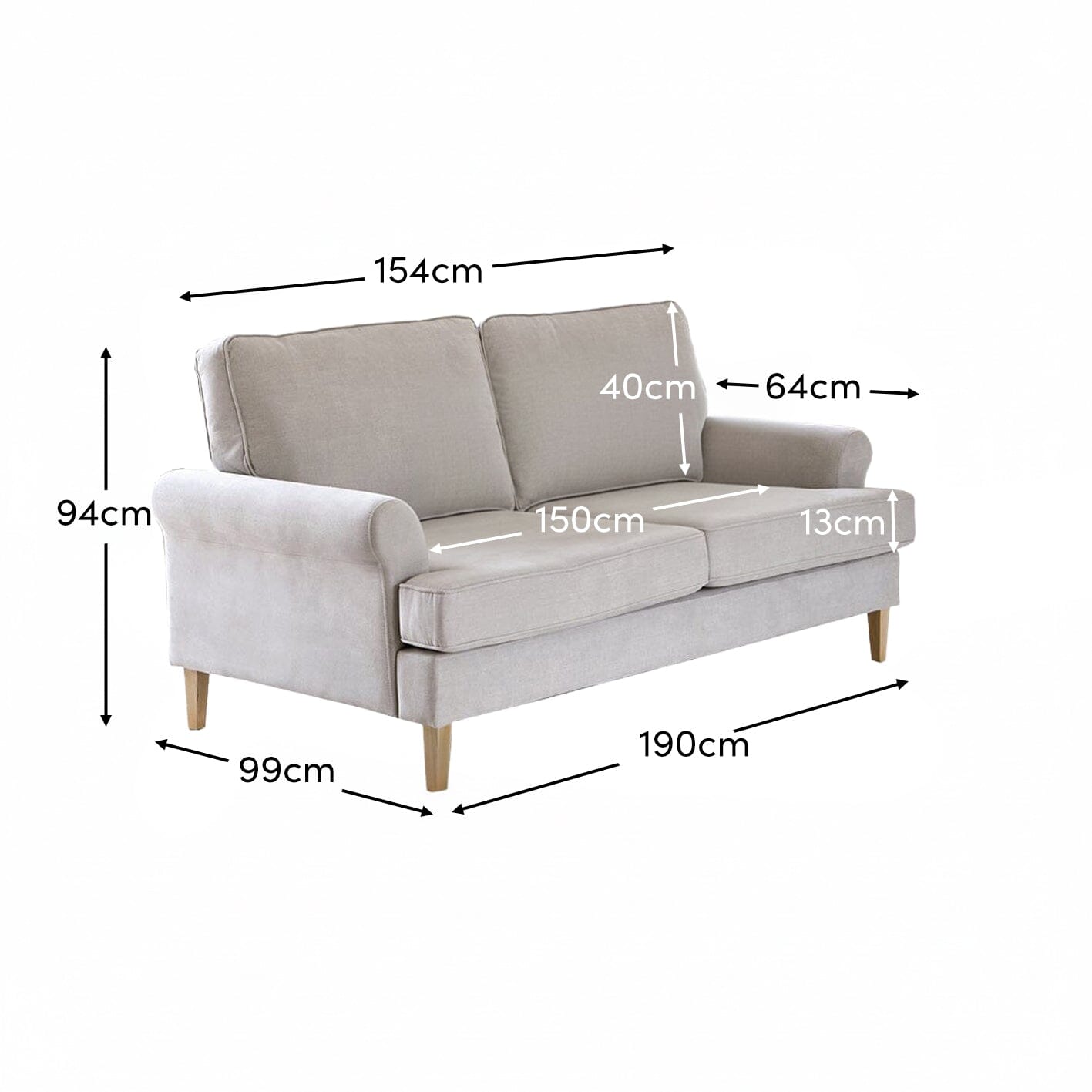 Annabelle medium sofa - 3 seater - Cloud Grey with Pale Oak Legs - Laura James