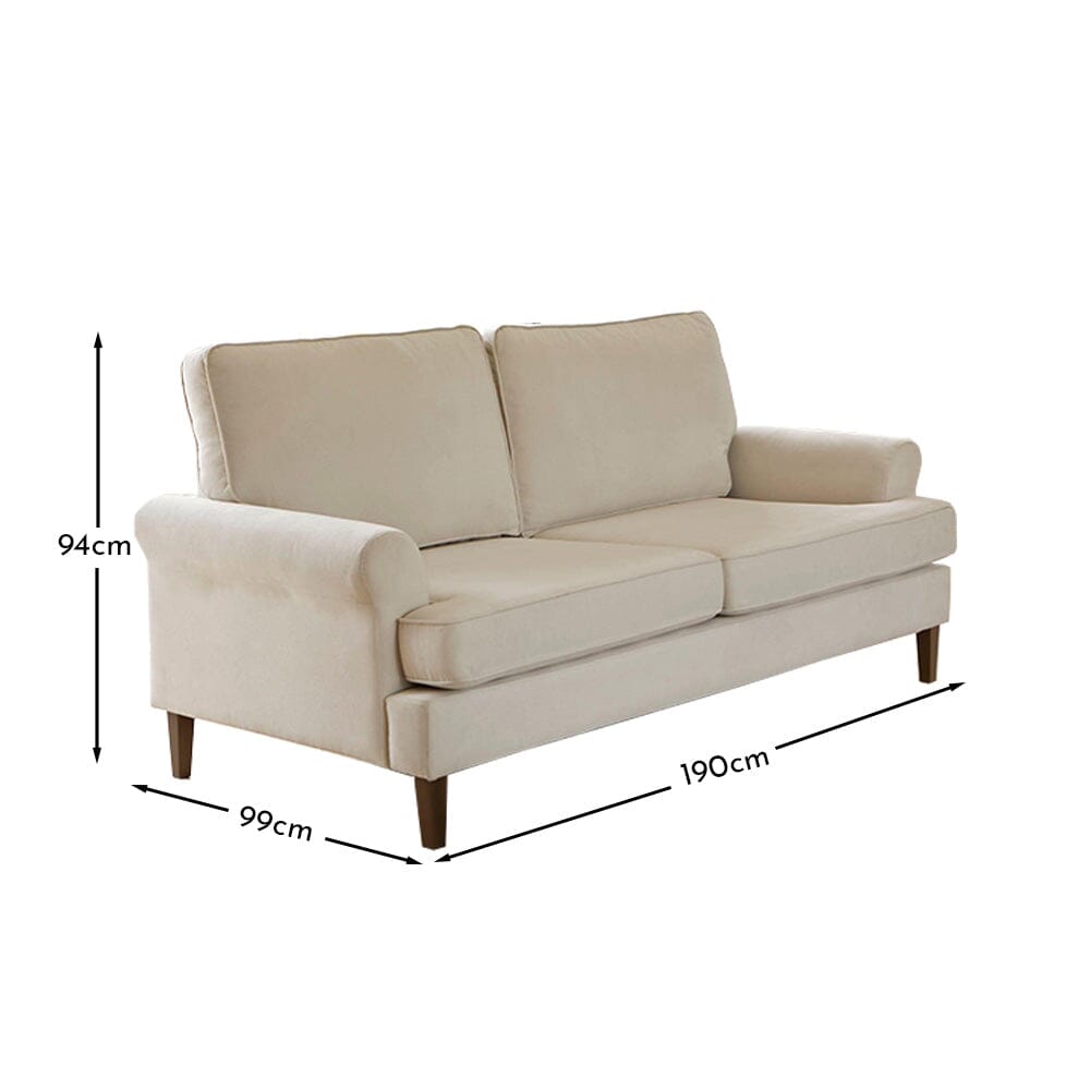 Annabelle 3 Seater Sofa - Natural Ivory with Dark Oak Legs