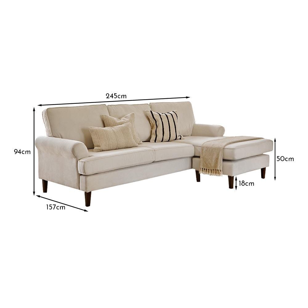 Annabelle corner sofa with chaise Natural Ivory with Dark Oak Legs - Laura James