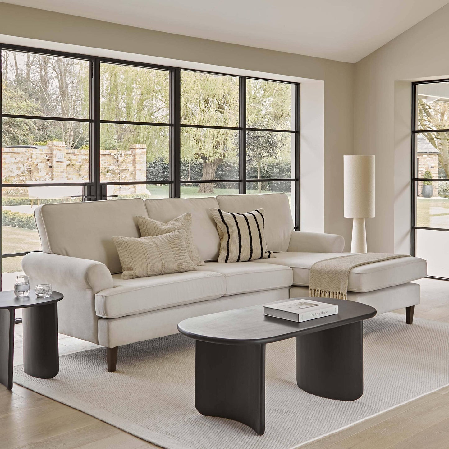 Annabelle corner sofa with chaise Natural Ivory with Dark Oak Legs - Laura James
