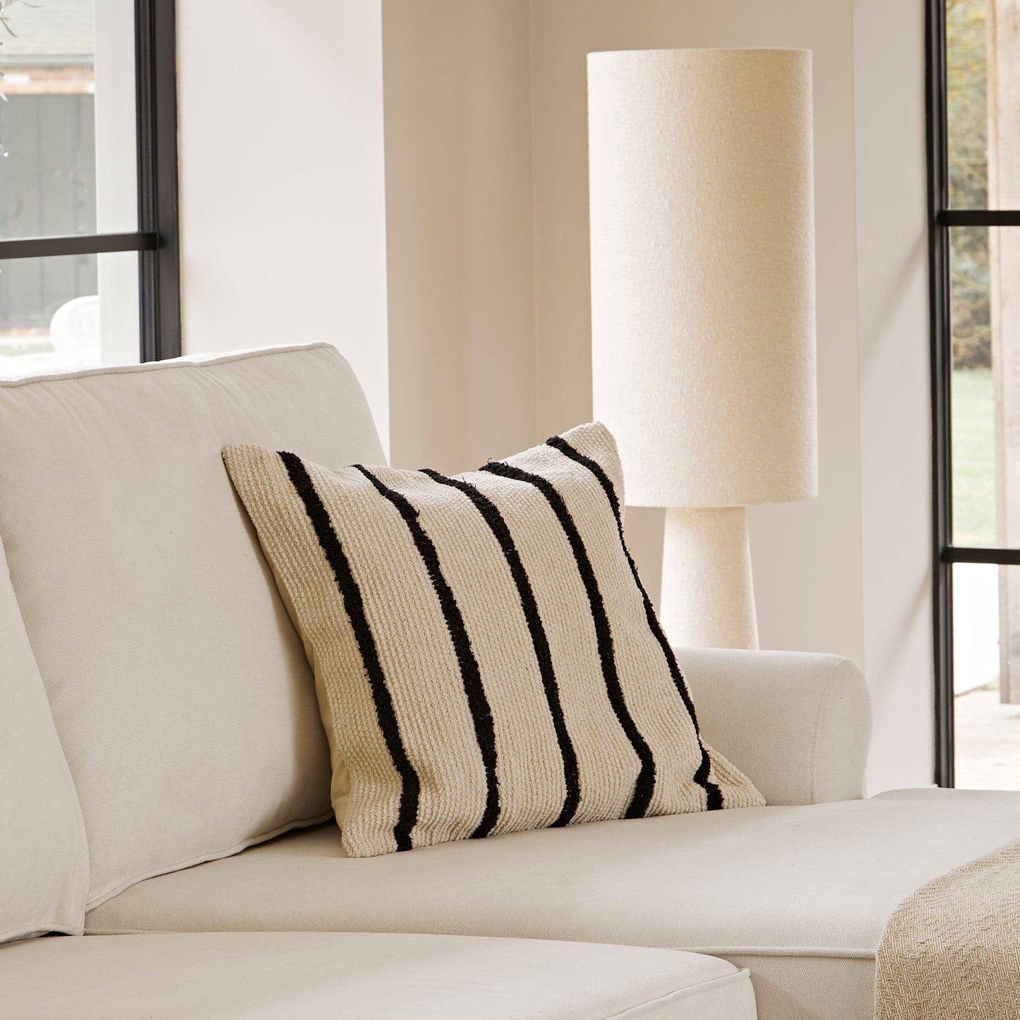 Annabelle corner sofa with chaise Natural Ivory with Dark Oak Legs - Laura James