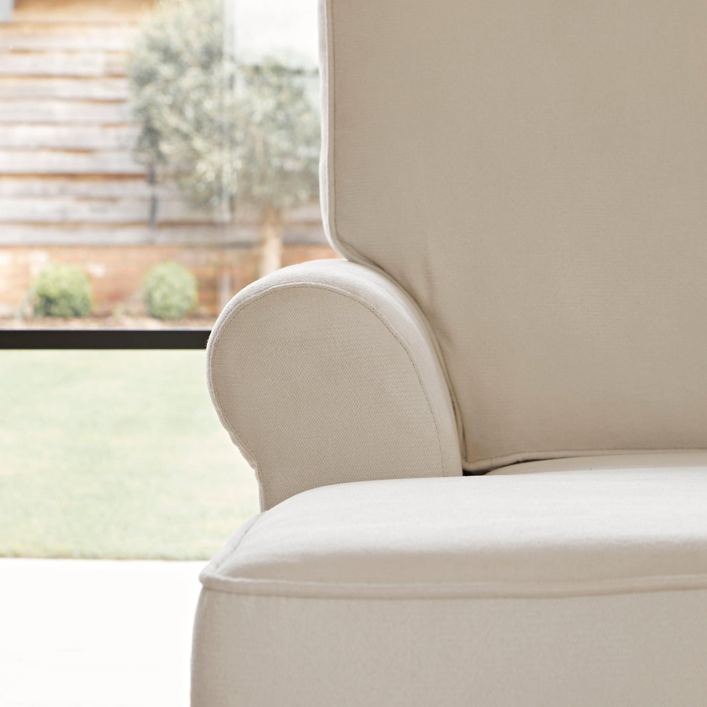 Annabelle corner sofa with chaise Natural Ivory with Dark Oak Legs - Laura James