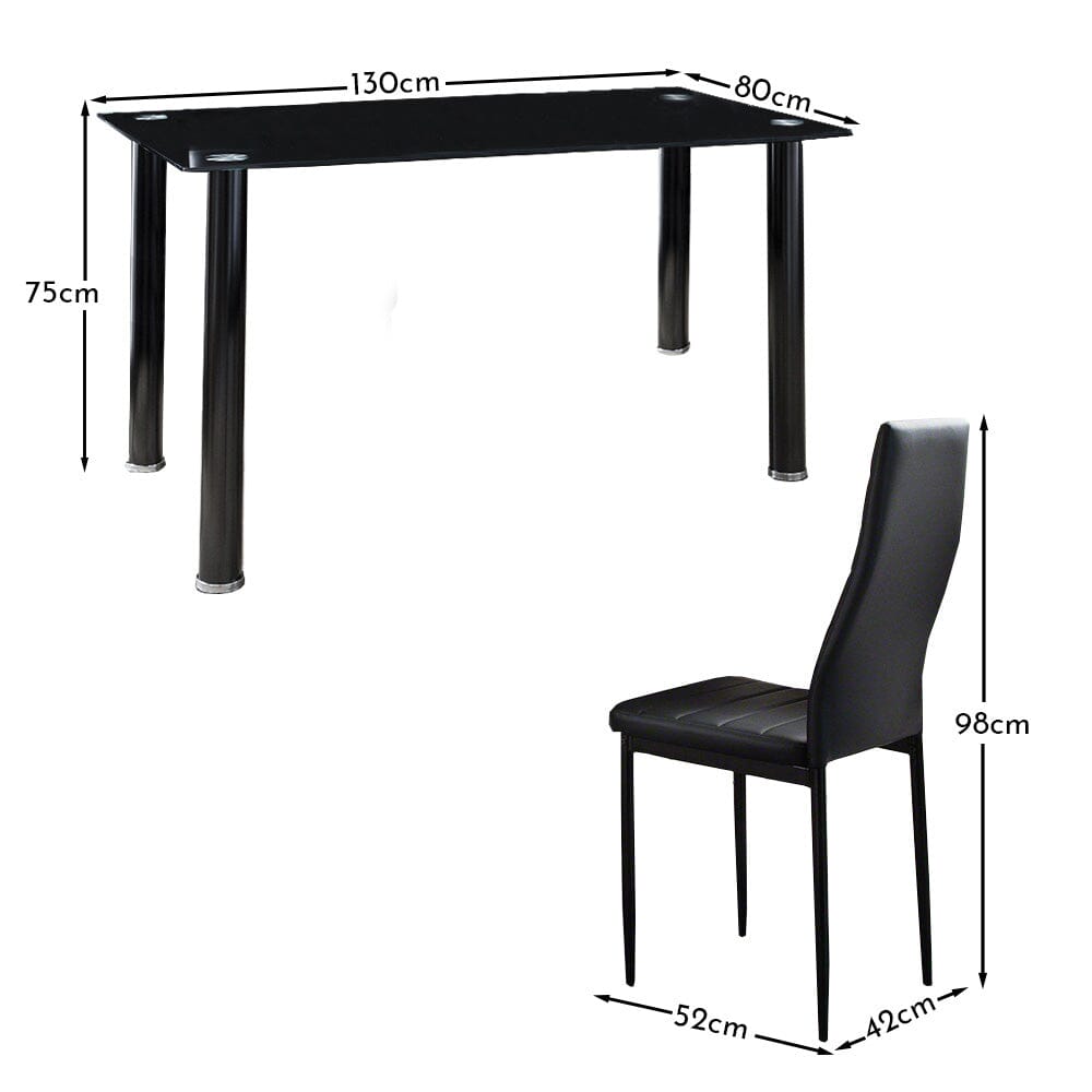 Anya Glass Dining Table Set - 6 Seater - Anya Black Faux Leather Chairs