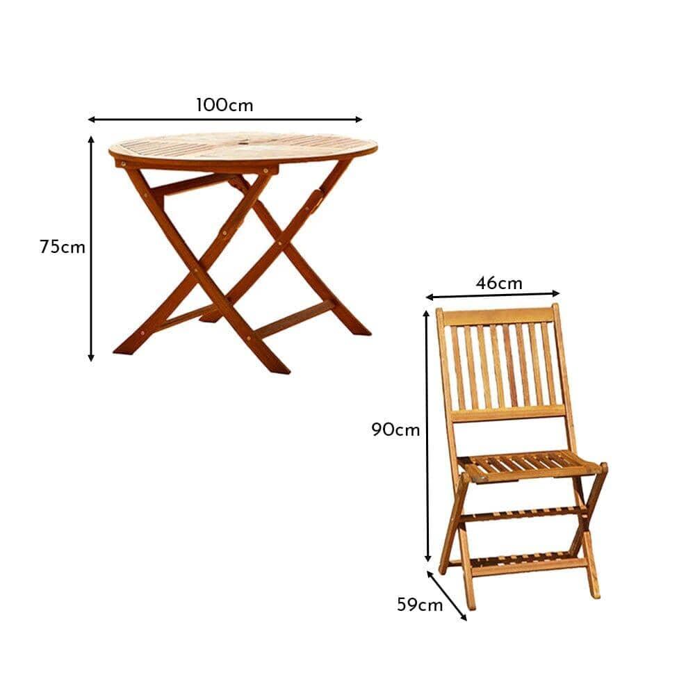 Ashby 4 Seater Round Wooden Garden Dining Set With Premium LED Cream Parasol - 100cm - Laura James
