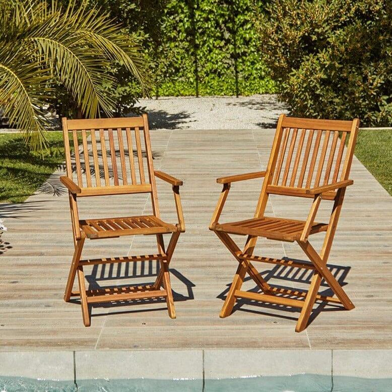 Ashby Outdoor 4 Seater Wooden Rectangular Armchair Dining Set with Cream LED Premium Parasol - 120cm - Laura James
