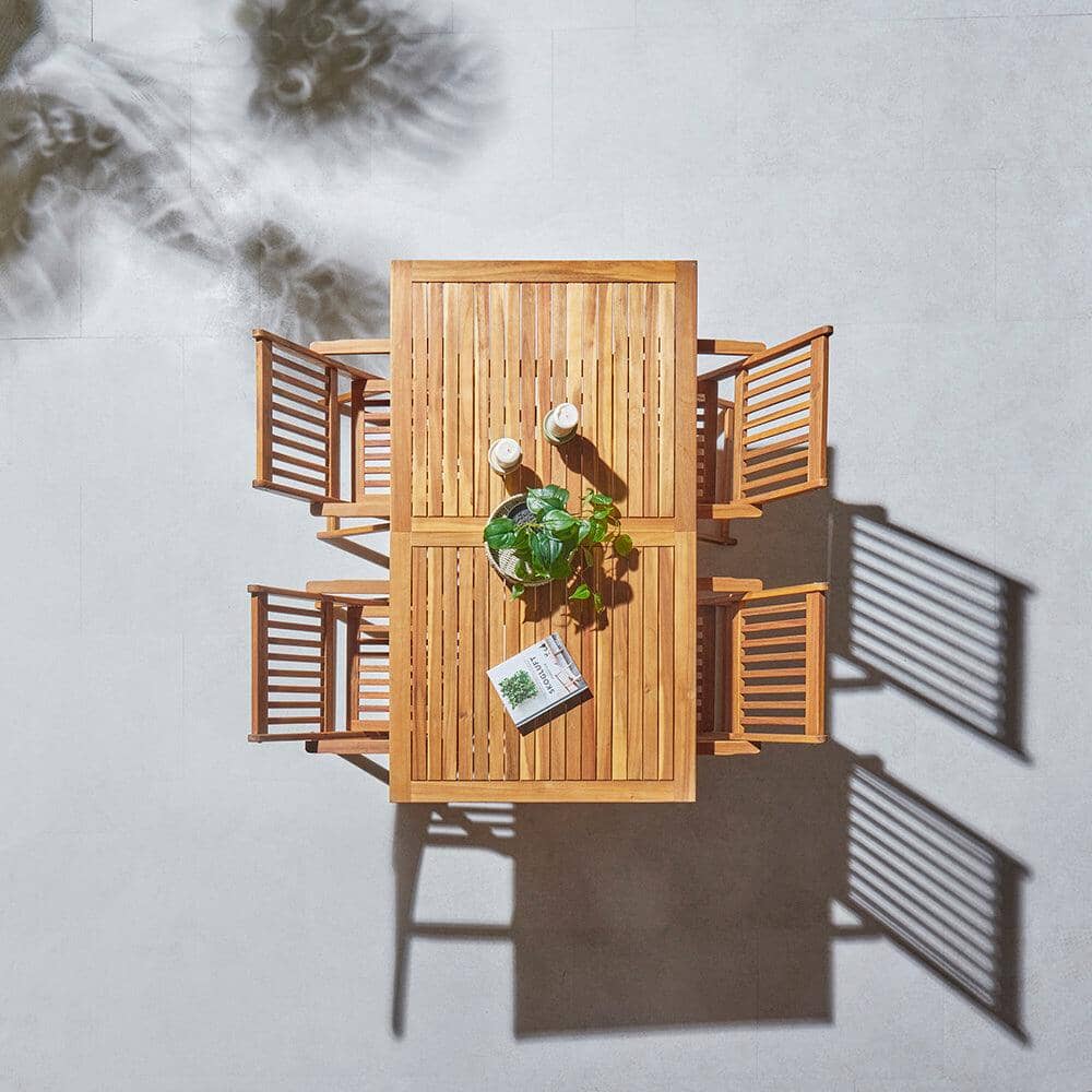 Ashby 4 Seater Wooden Rectangular Garden Armchair Dining Set with Cream LED Premium Parasol - 120cm
