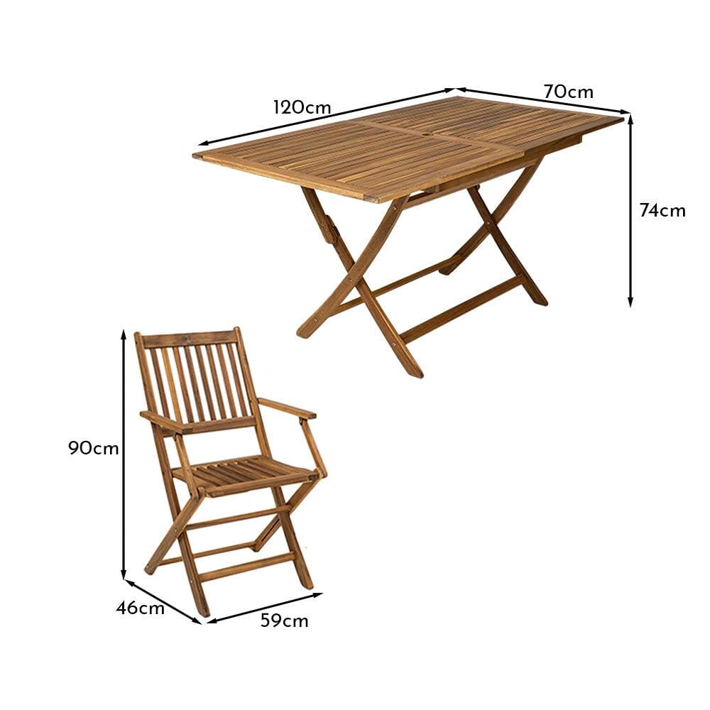 Ashby Outdoor 4 Seater Wooden Rectangular Armchair Dining Set with Grey LED Premium Parasol - 120cm - Laura James