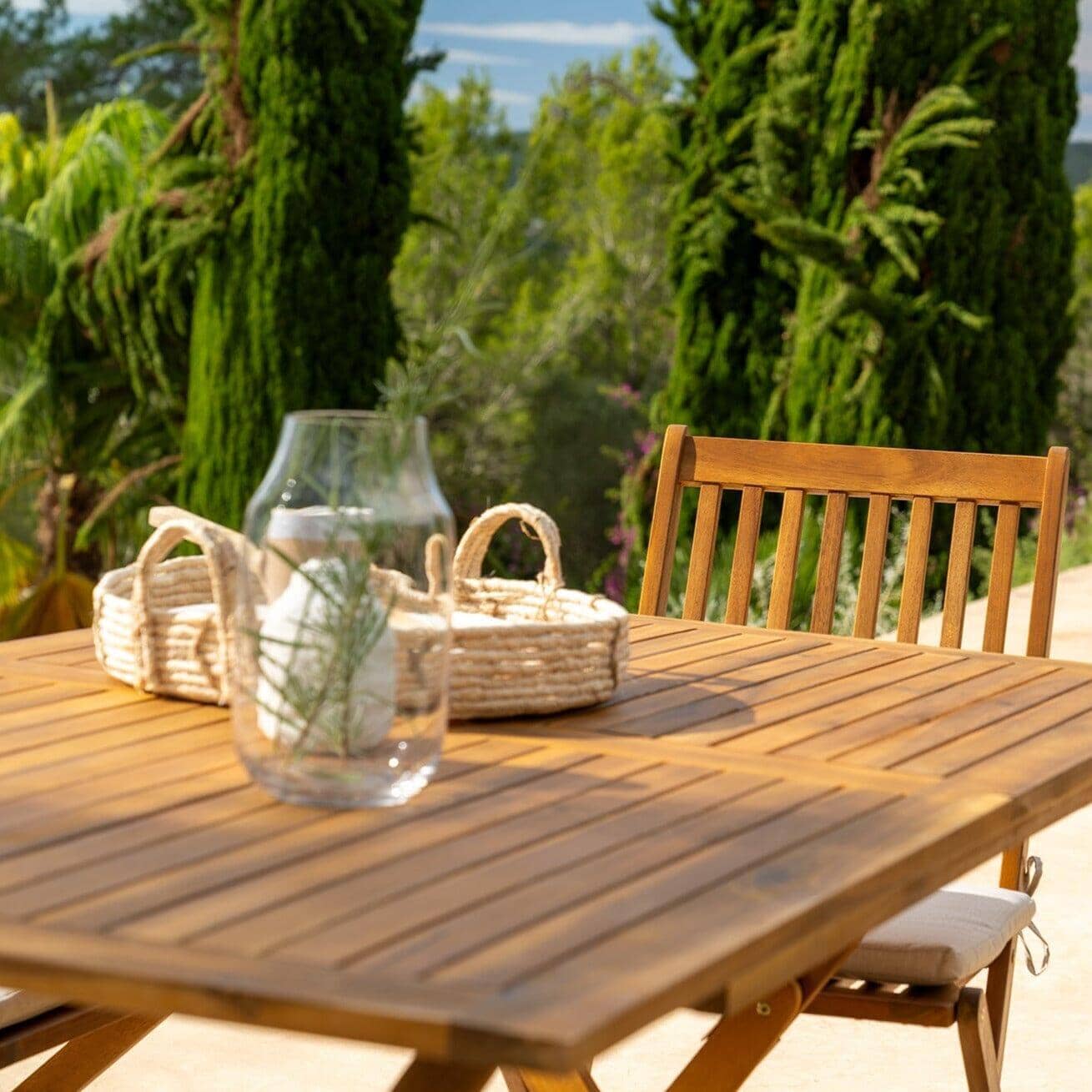 Ashby 4 Seater Wooden Rectangular Garden Dining Set with Cream Parasol - 120cm - Laura James