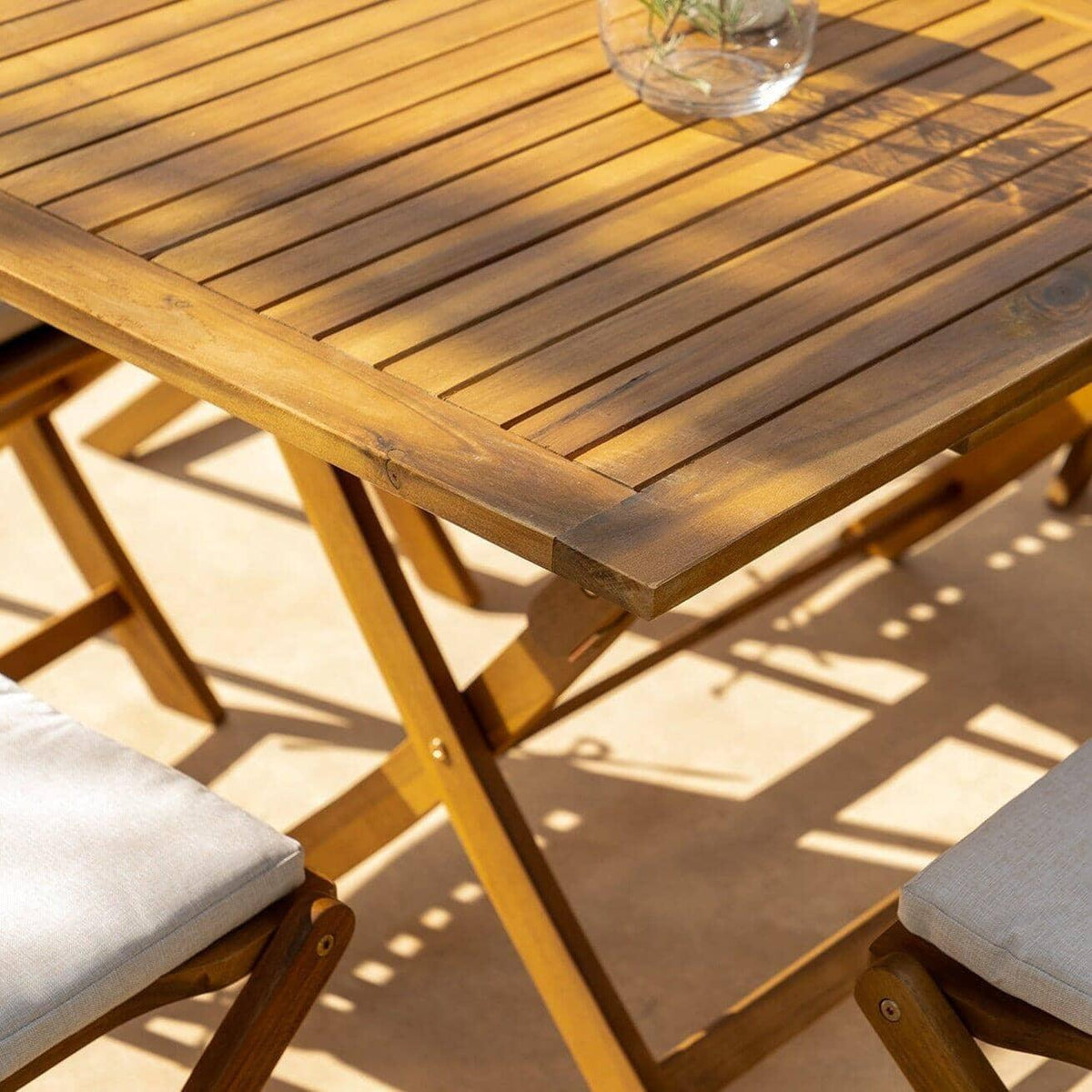 Ashby 6 Seater Wooden Rectangle Folding Dining Set with Grey Parasol - 150cm - Laura James