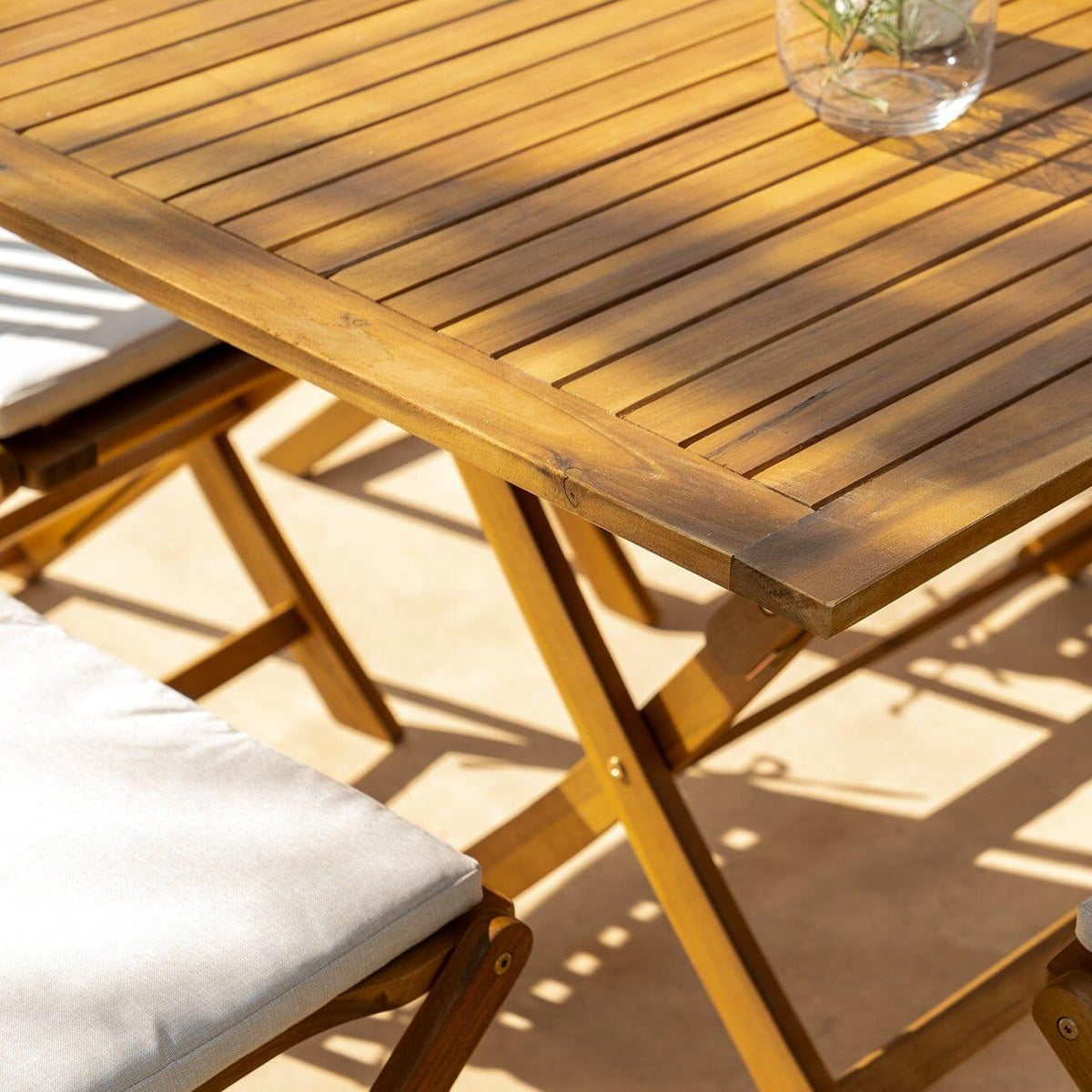 Ashby 6 Seater Wooden Rectangular Garden Dining Set with Cream LED Premium Parasol - 150cm - Laura James