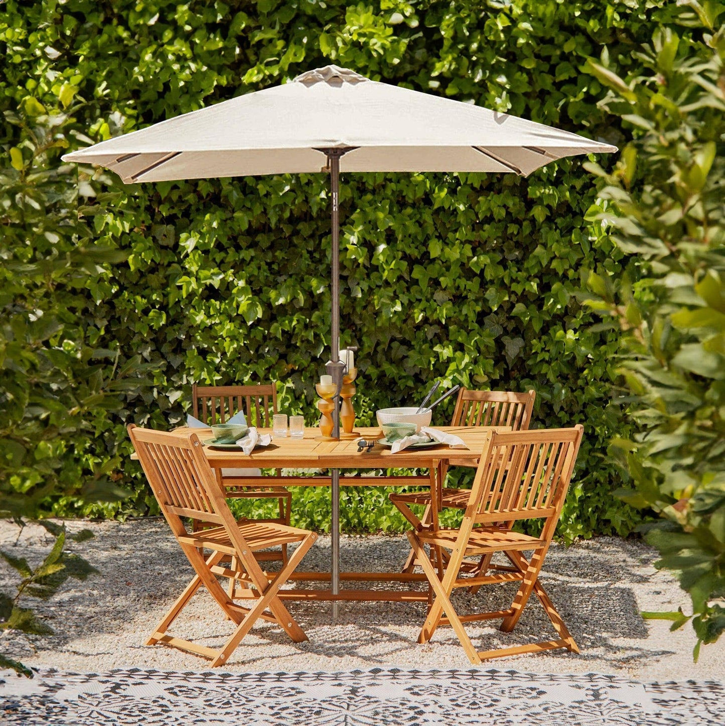Ashby 4 Seater Wooden Rectangular Garden Dining Set with Cream Parasol - 120cm - Laura James
