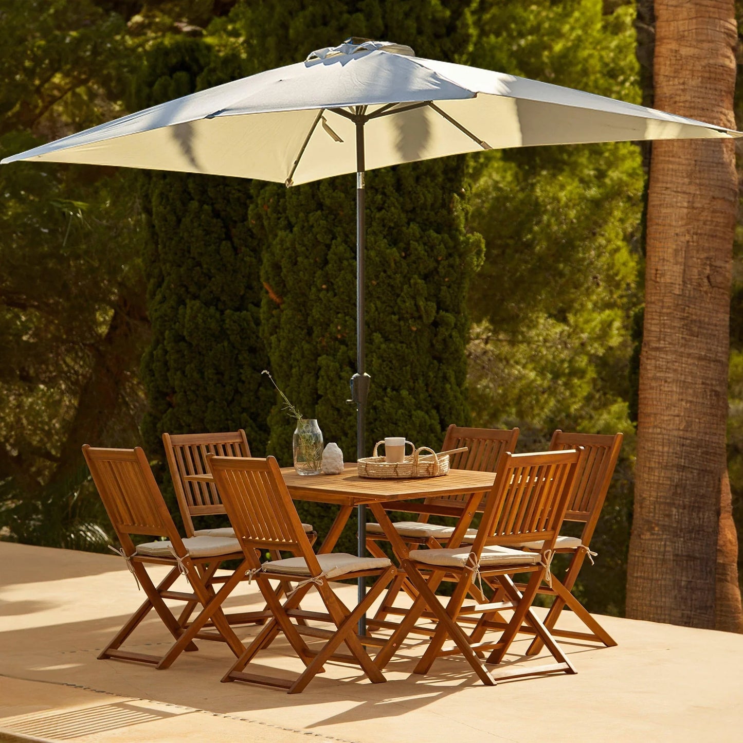 Ashby 6 Seater Wooden Rectangular Garden Dining Set with Cream Parasol - Laura James