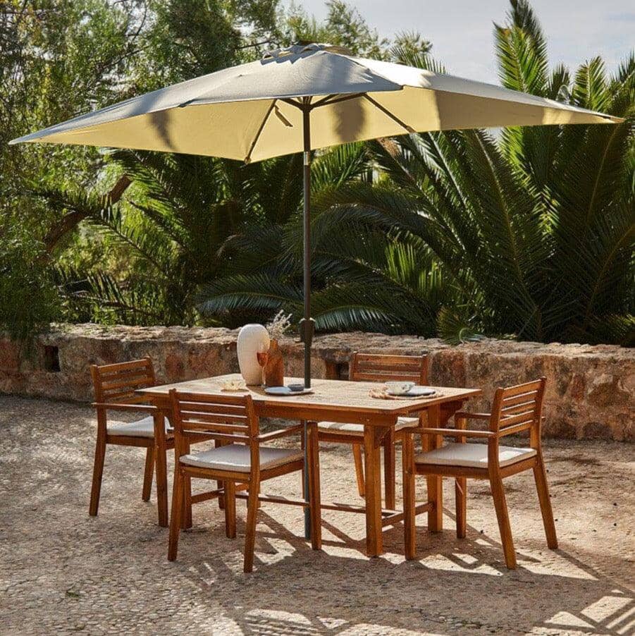 Aspen 4 Seater Wooden Extendable Garden Dining Set with Cushions - Cream Parasol - Laura James