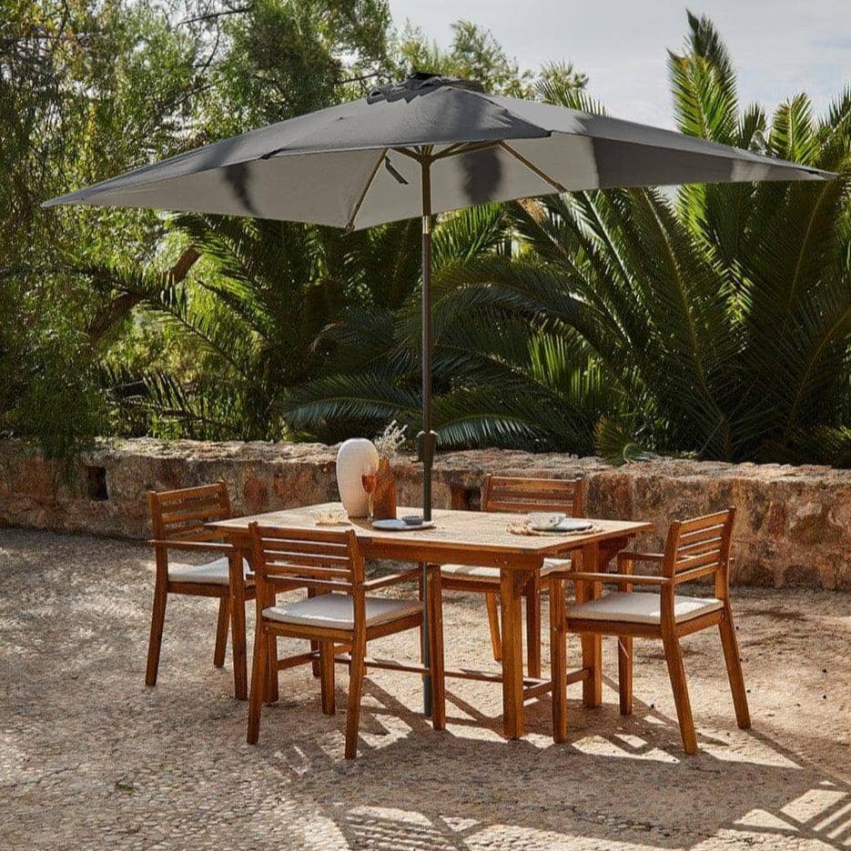 Aspen 4 Seater Wooden Extendable Garden Dining Set with Cushions - Grey Parasol - Laura James