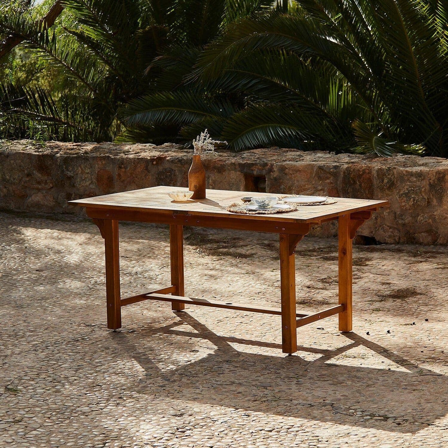 Aspen 4 Seater Wooden Garden Dining Set with Cream LED Premium Parasol - 140cm to 200cm
