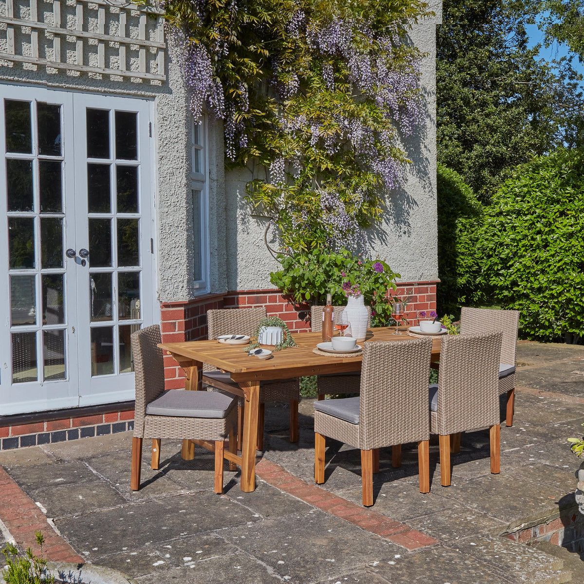 Aspen 6 Seater Wooden Garden Dining Set With 6 Oliver Dining Chairs - 160 - 240cm