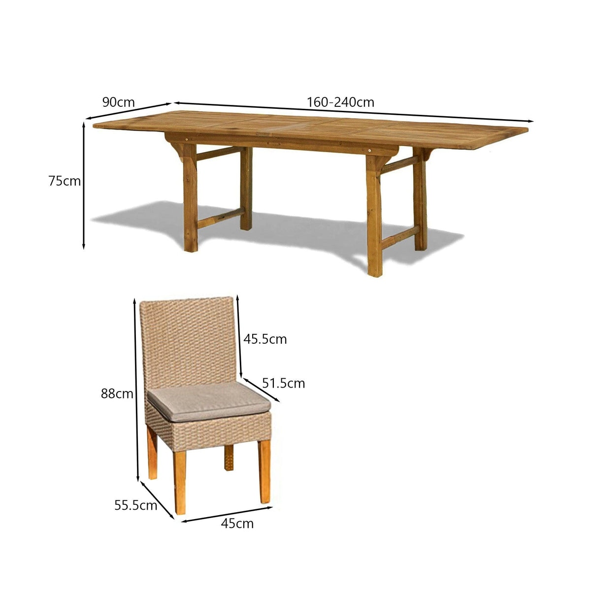 Aspen 6 Seater Wooden Garden Dining Set With 6 Oliver Dining Chairs - 160 - 240cm