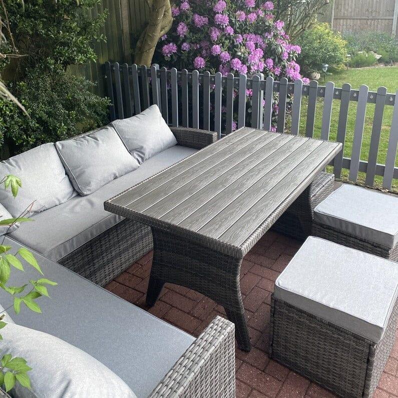 Aston Sofa Dining Set Sofa Set Grey Polywood with Premium Cream Parasol - Laura James