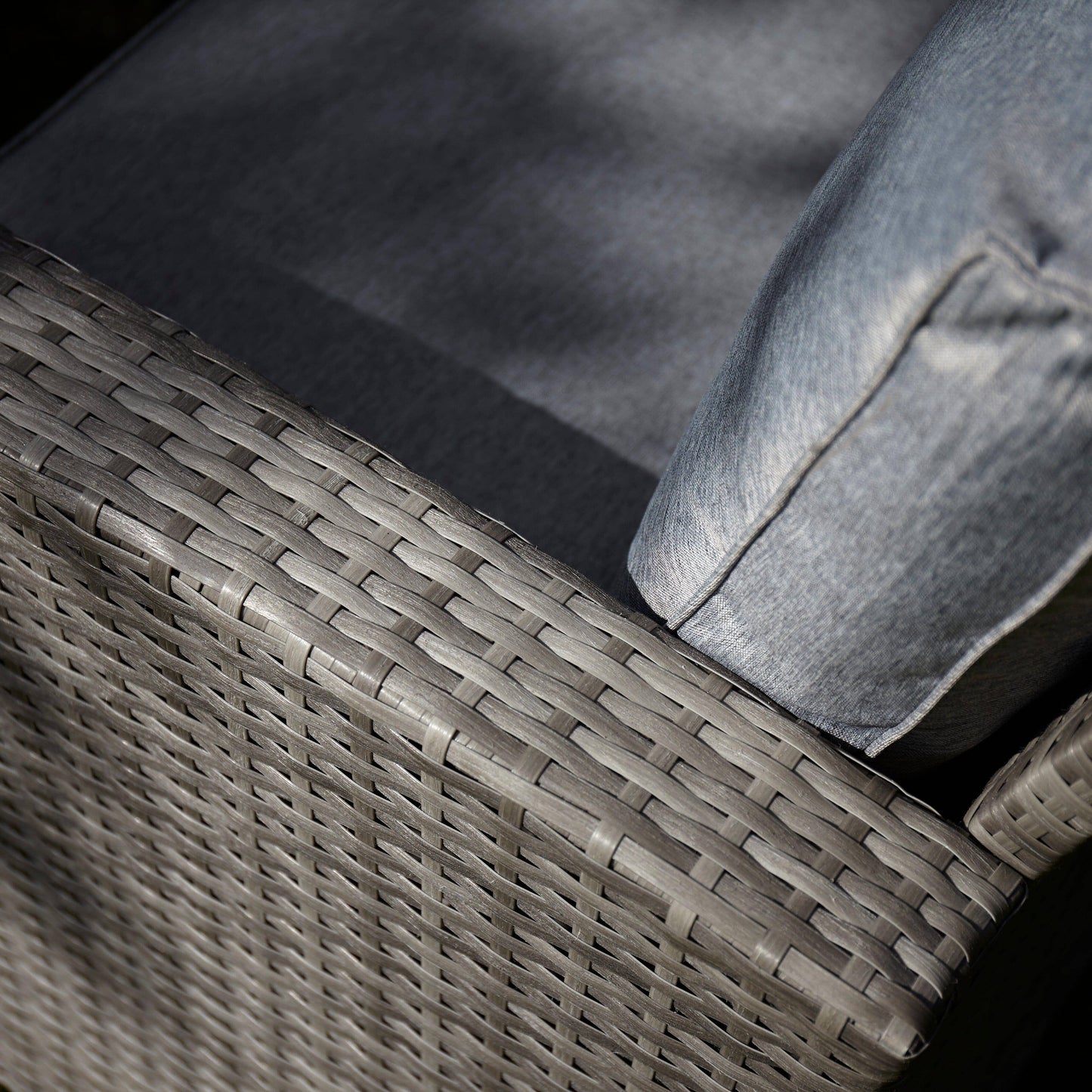 Aston 9 Seater Rattan Garden Corner Sofa Set with Grey LED Premium Parasol - Polywood Top - Grey