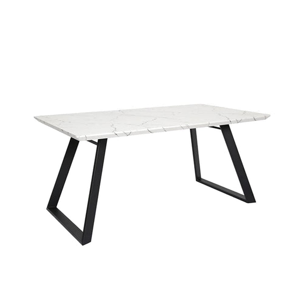 Atlas 160cm White Marble Veneer Dining Table Set - 6 Seater - Luca Dining Chairs - Light Beige - Laura James