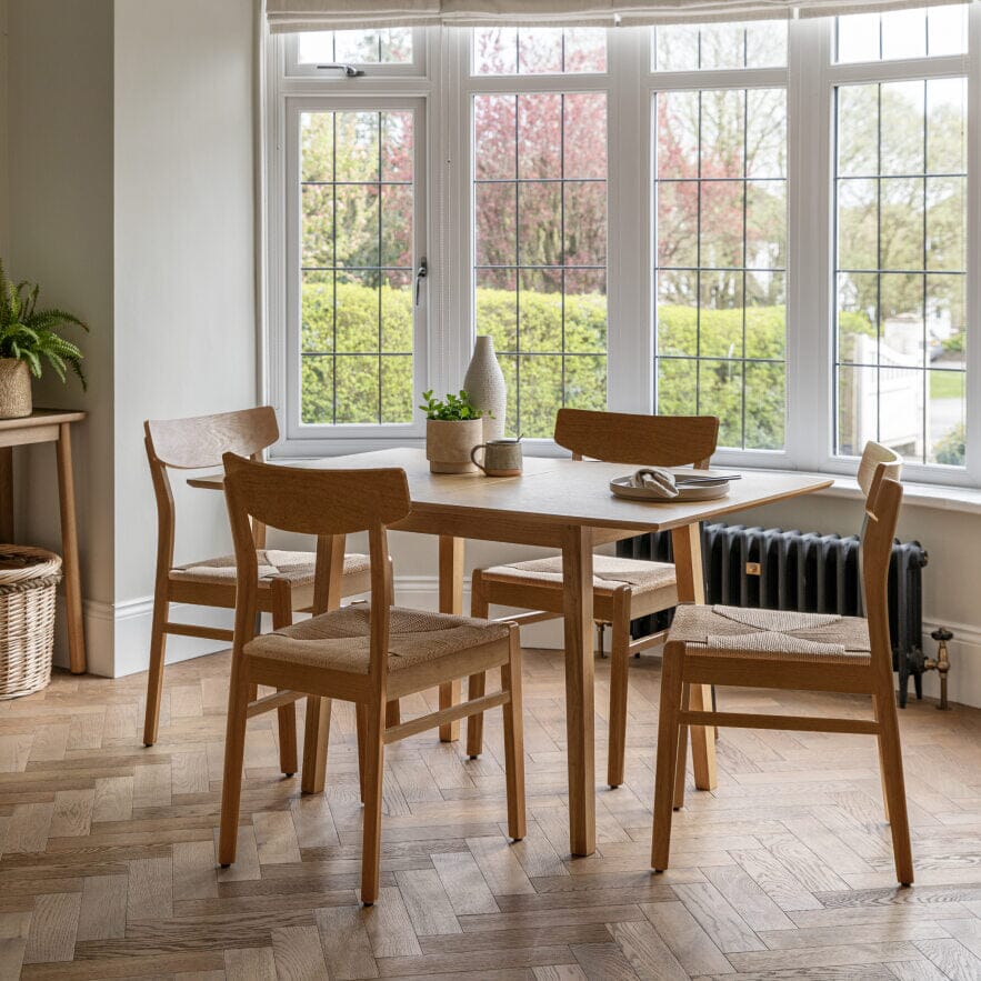 Charlie Oak Dining Table Set - Extendable - 4 Seater - Faye Woven Oak Dining Chairs