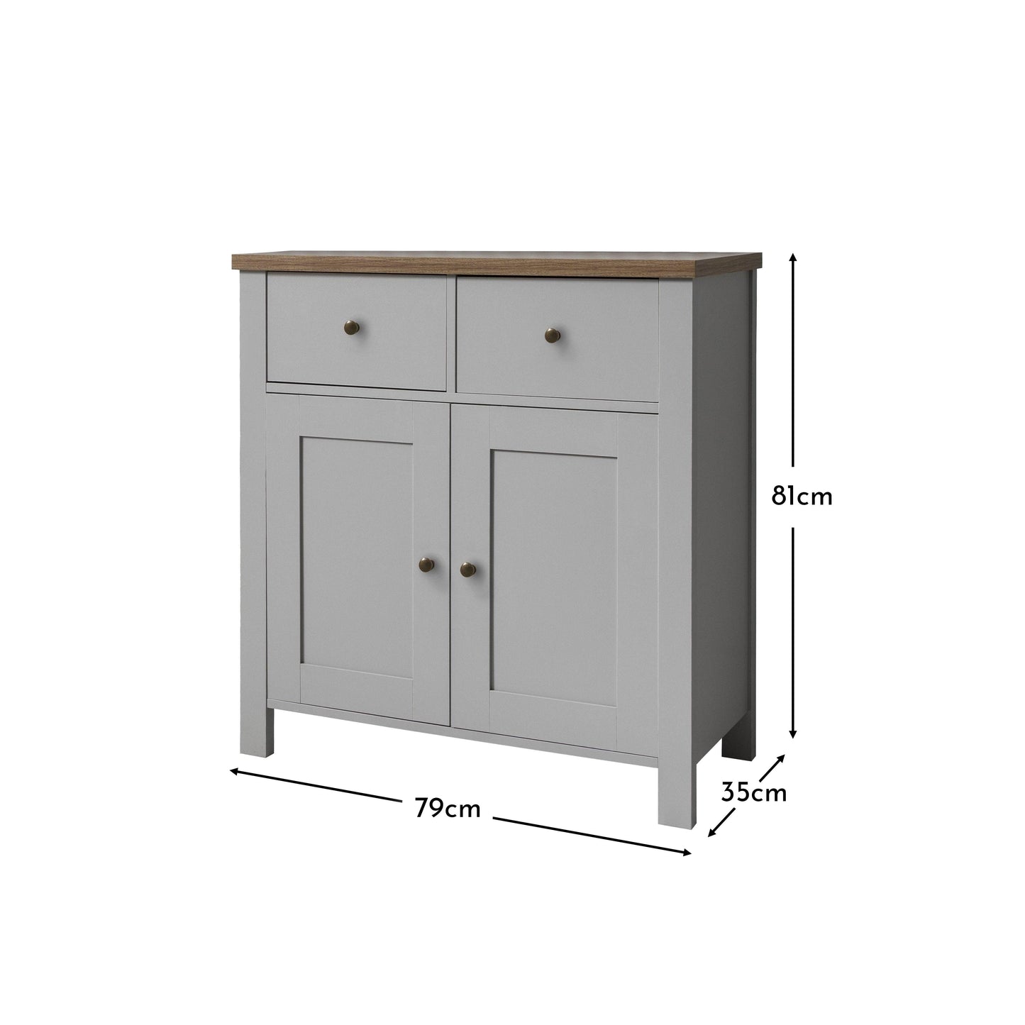 Bampton 2 Door Sideboard - Stone Grey - Laura James - dims