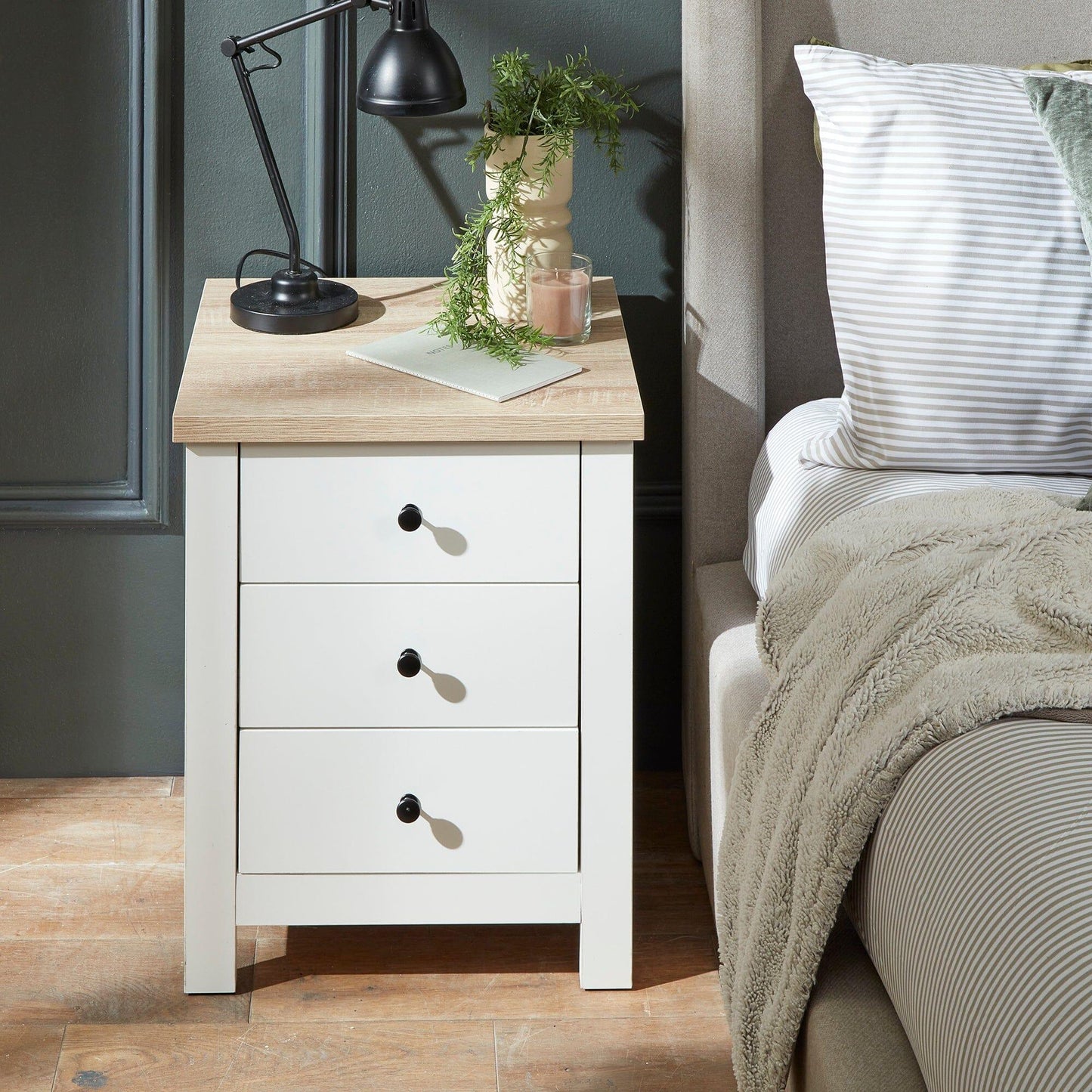 Bampton Alabaster White Bedside Table - 3 Drawer - Laura James