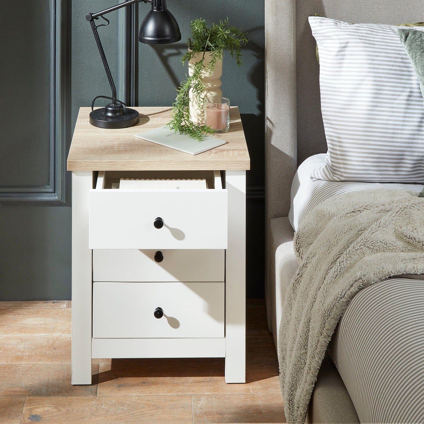 Bampton Alabaster White Bedside Table - 3 Drawer - Laura James