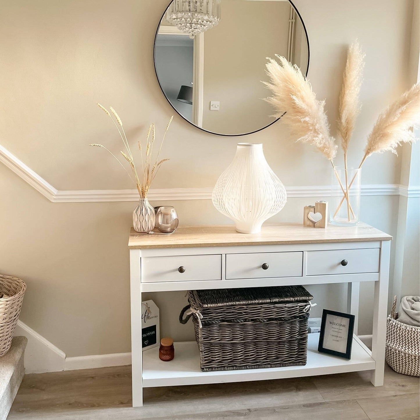 Bampton 3 Drawer Console Table - Alabaster White - Laura James