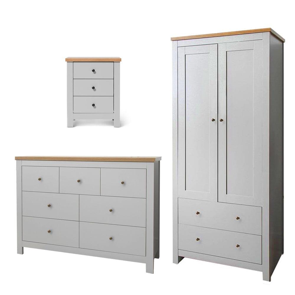 Bampton Grey 3 Piece Bedroom Furniture set with Double Wardrobe - Chest of 7 Drawers and Bedside Table - Laura James