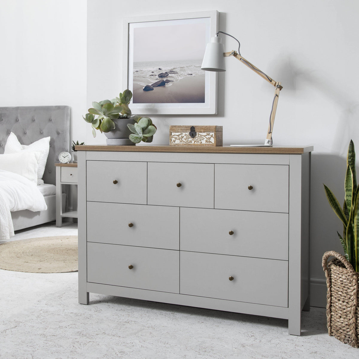 Bampton Grey 3 Piece Bedroom Furniture set with Double Wardrobe - Chest of 7 Drawers and Bedside Table - Laura James