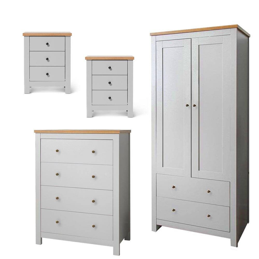 Bampton Furniture Set with Double Wardrobe - Chest of 4 Drawers and 3 Drawer Bedside Tables - Laura James