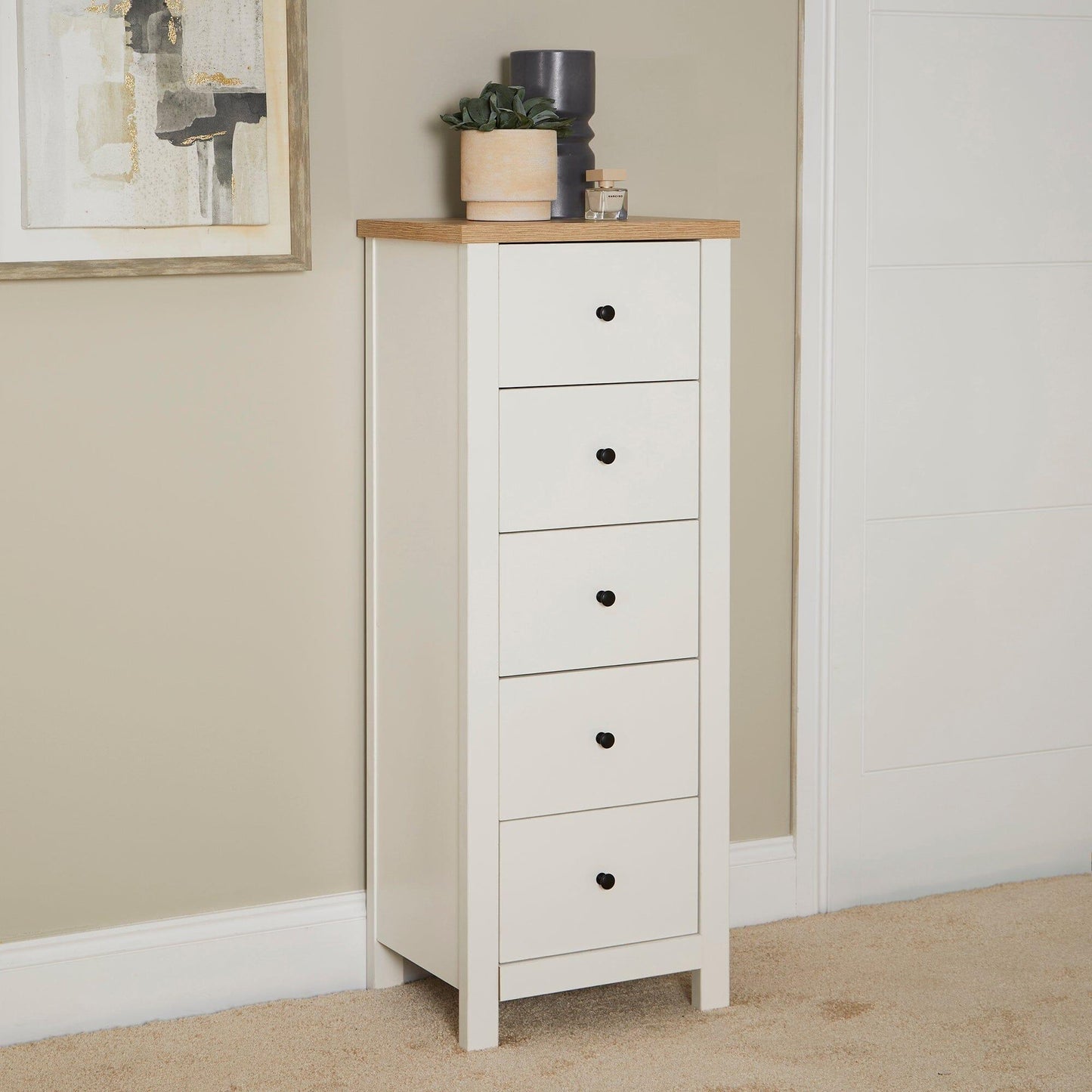 Bampton 5 Drawer Tallboy - Alabaster White - Laura James