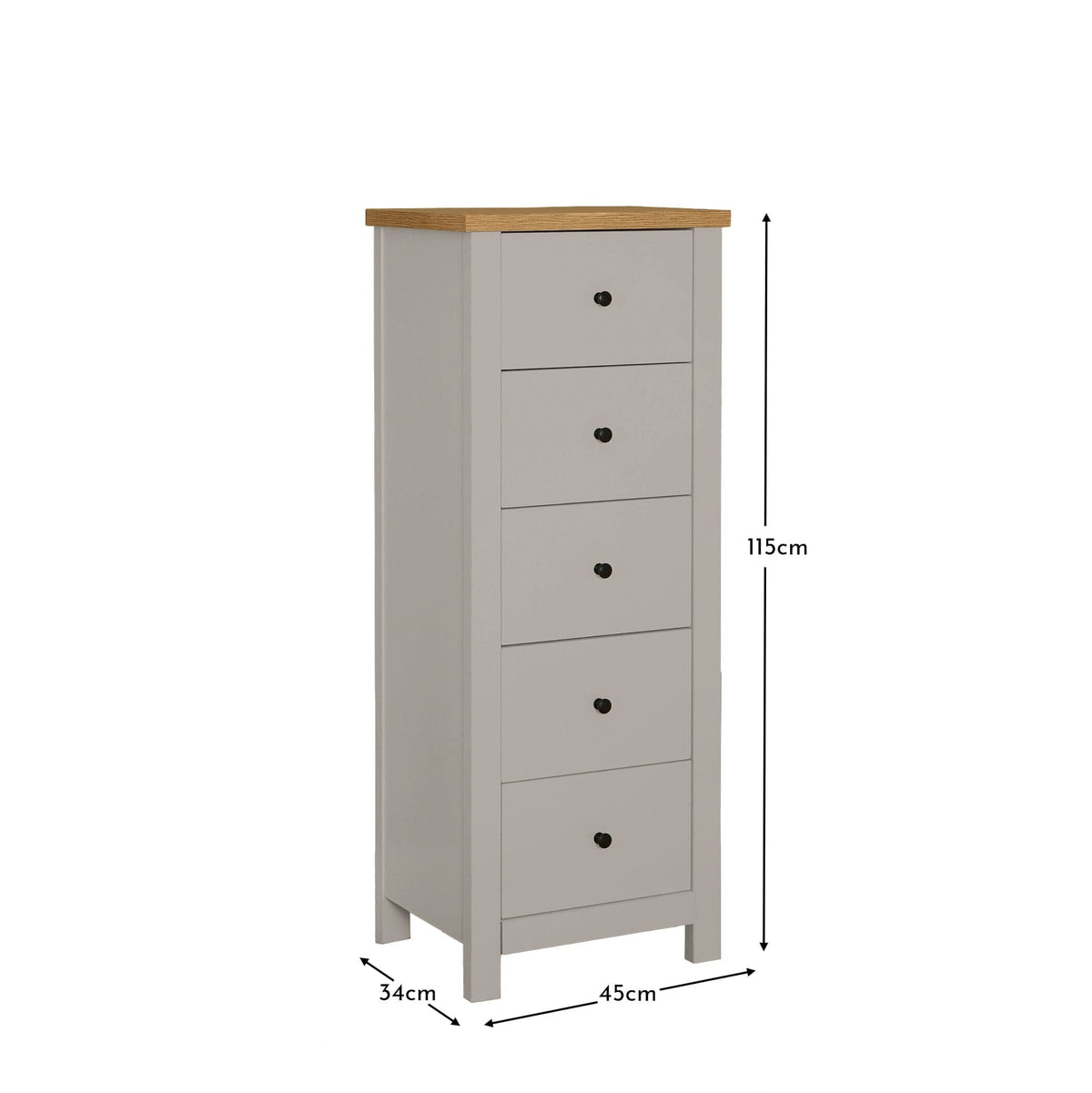 Bampton 5 Drawer Tallboy - Stone Grey - Laura James