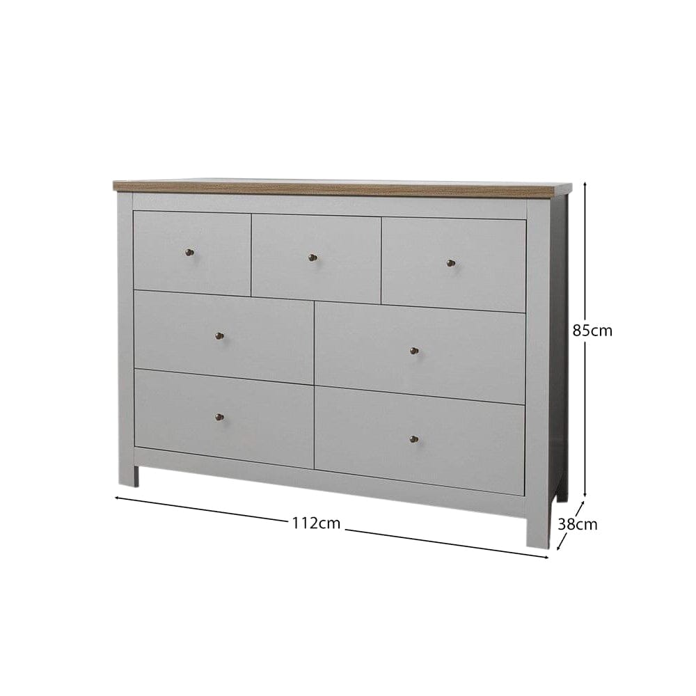 Bampton 7 Drawer Chest of Drawers - Stone Grey - Laura James - dims
