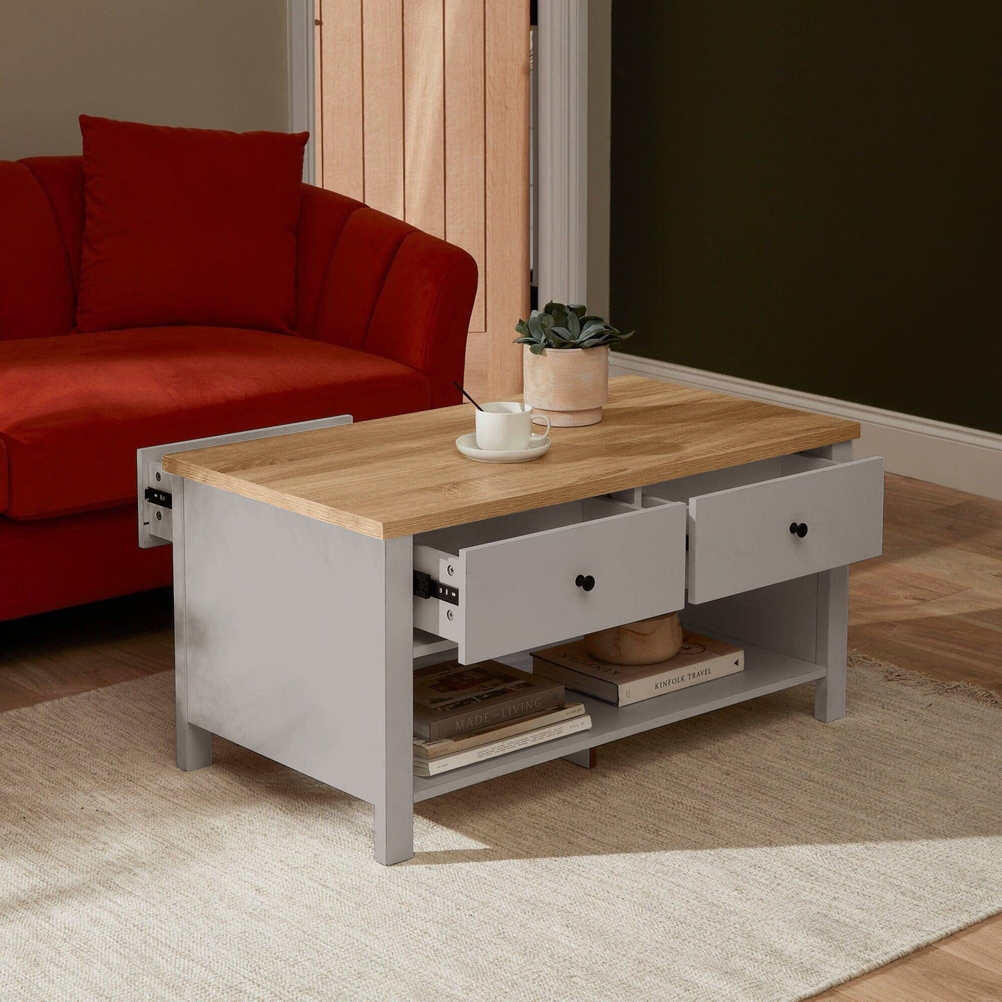 Bampton Stone Grey Coffee Table with Storage - Laura James