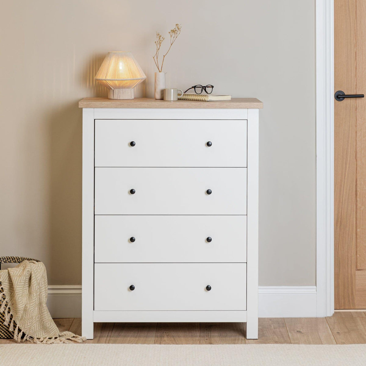 Bampton Tall 4 Drawer chest of drawers - alabaster white - Laura James