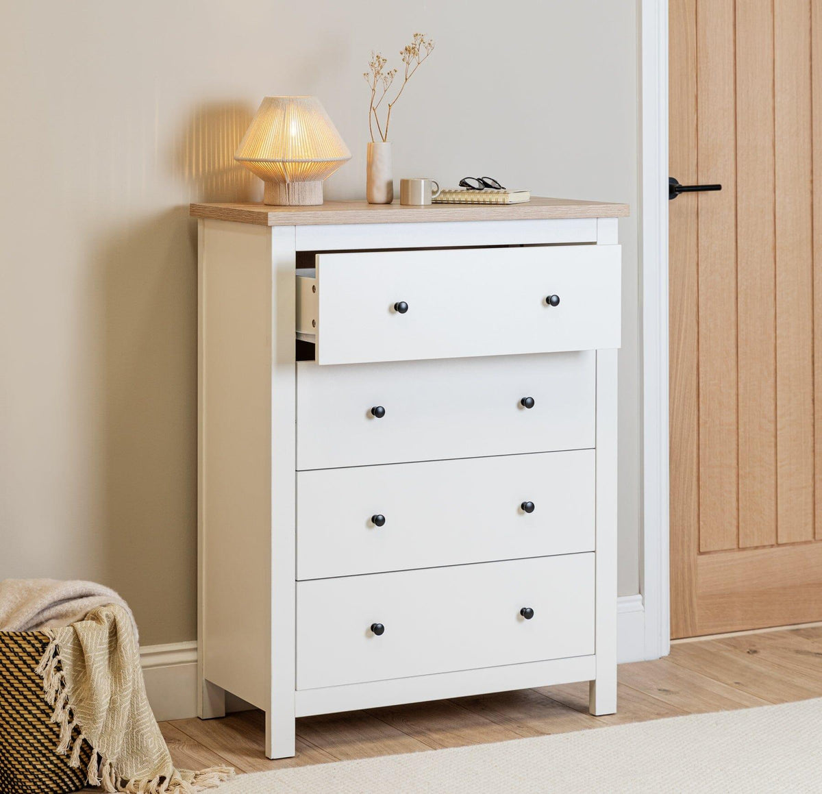 Bampton Tall 4 Drawer chest of drawers - alabaster white - Laura James