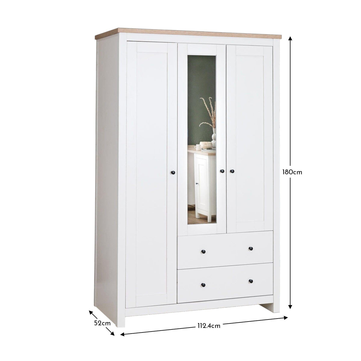 Bampton 3 Door Wardrobe with 2 Drawers - Alabaster White - Laura James