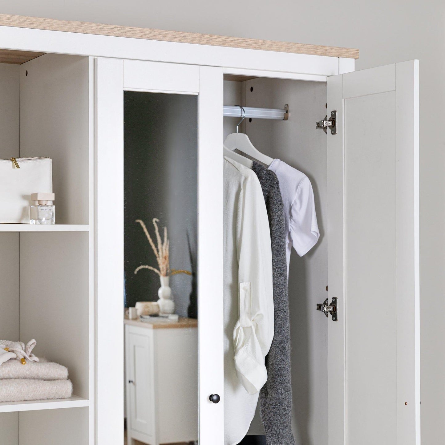 Bampton Triple Wardrobe with 2 Drawers - Alabaster White - Laura James