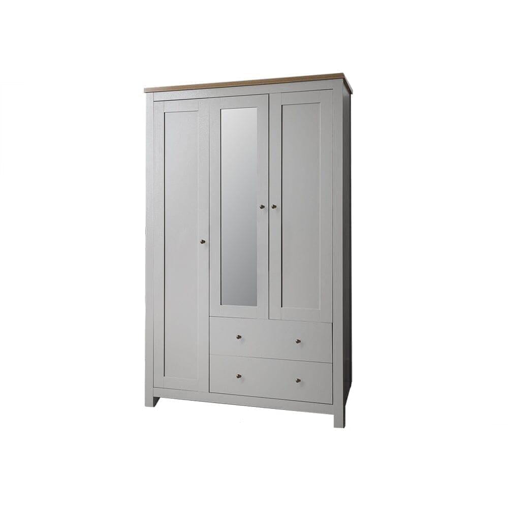 Bampton 3 Door Wardrobe with 2 Drawers - Stone Grey