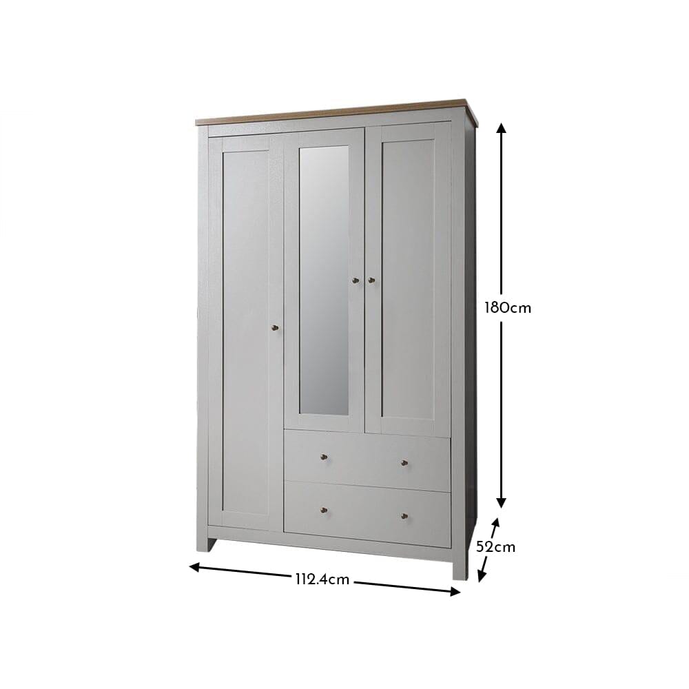 Bampton 3 Door Wardrobe with 2 Drawers - Stone Grey - Laura James - dims
