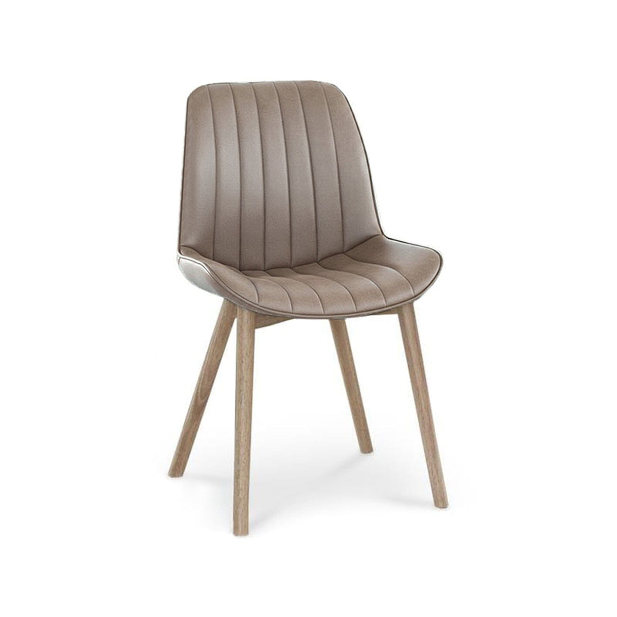 Bella Almond Brown Faux Leather Dining Chairs - Set of 2 - Whitewash Oak Legs