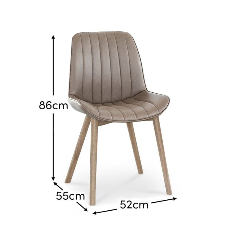 Bella Almond Brown Faux Leather Dining Chairs - Set of 2 - Whitewash Oak Legs